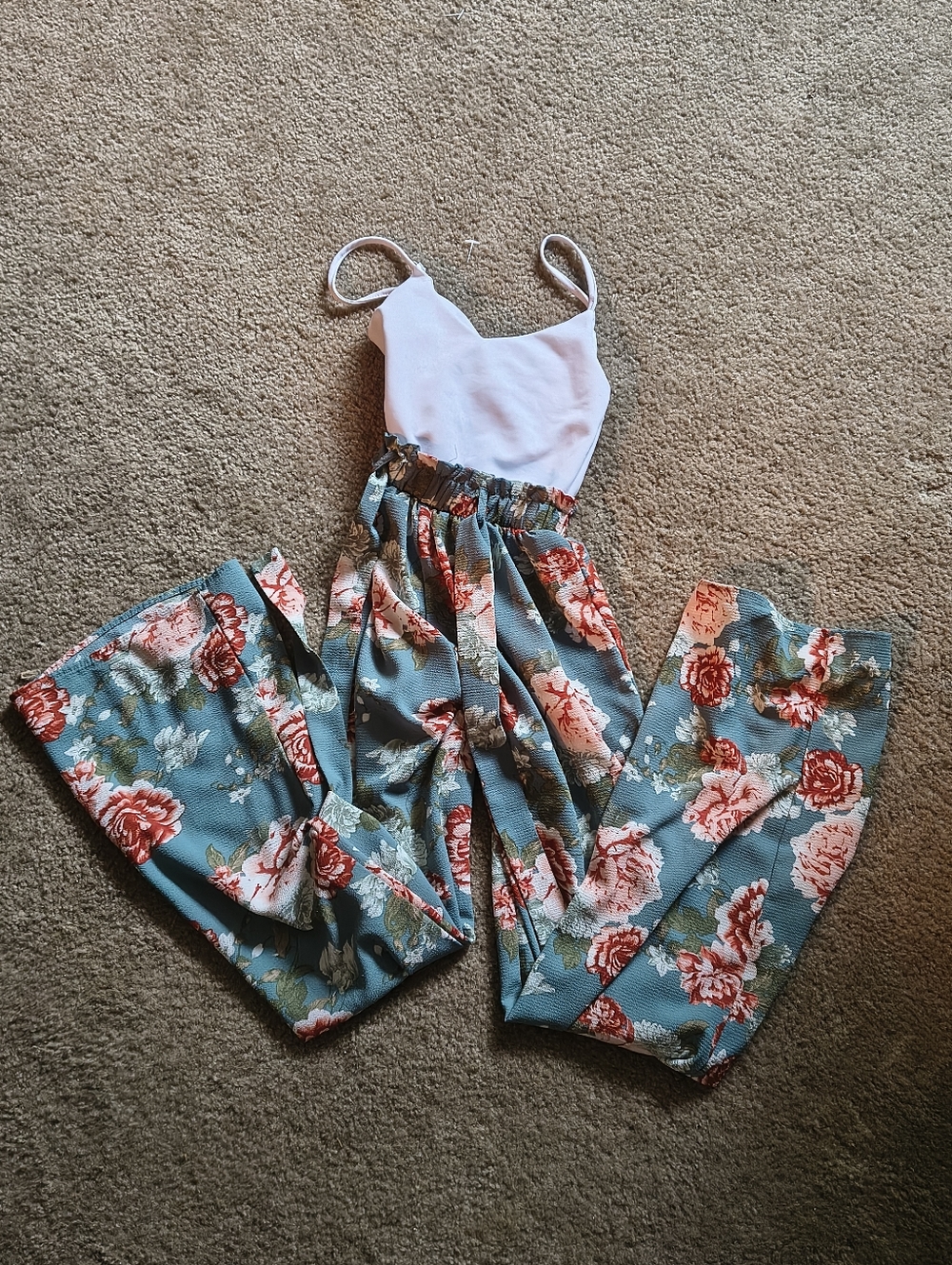 Rue21 Blue Floral Spaghetti-Strap Jumpsuit with White Bodice